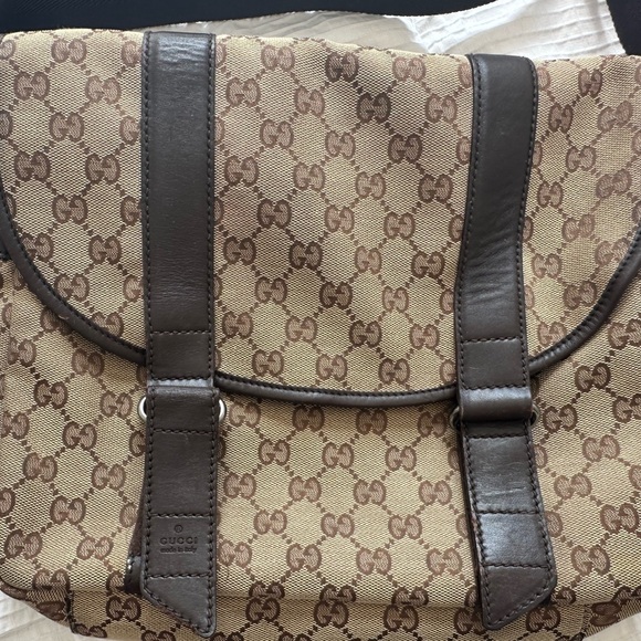 GUCCI GG CANVAS LEATHER MESSENGER BAG BROWN UNISEX ITALY - Picture 2 of 7